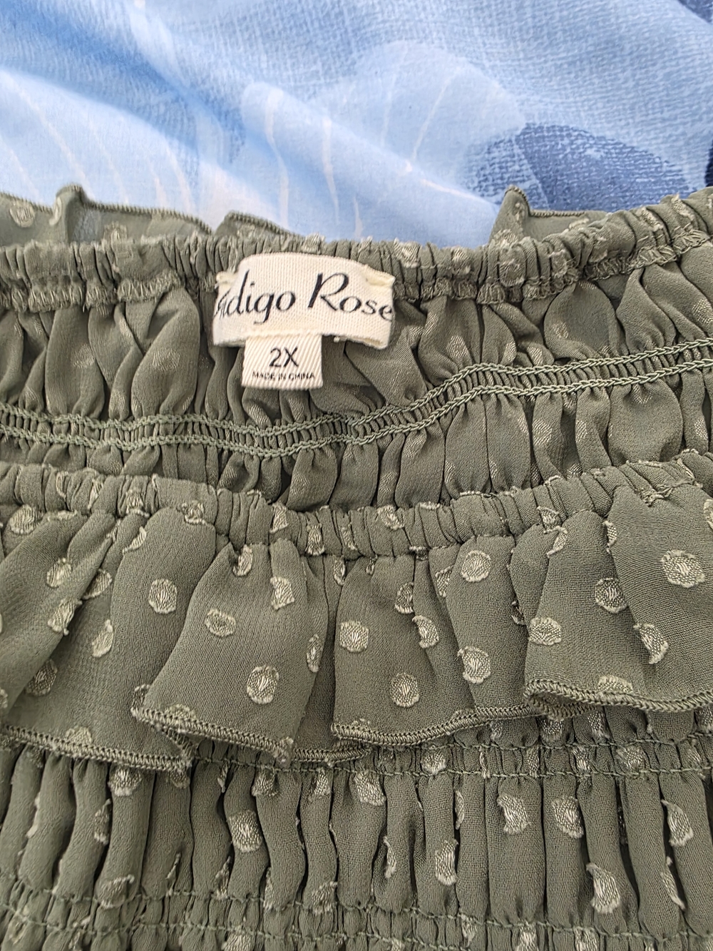 Smocked Off-Shoulder Mini Dress in Olive Green - Picture 2 of 2